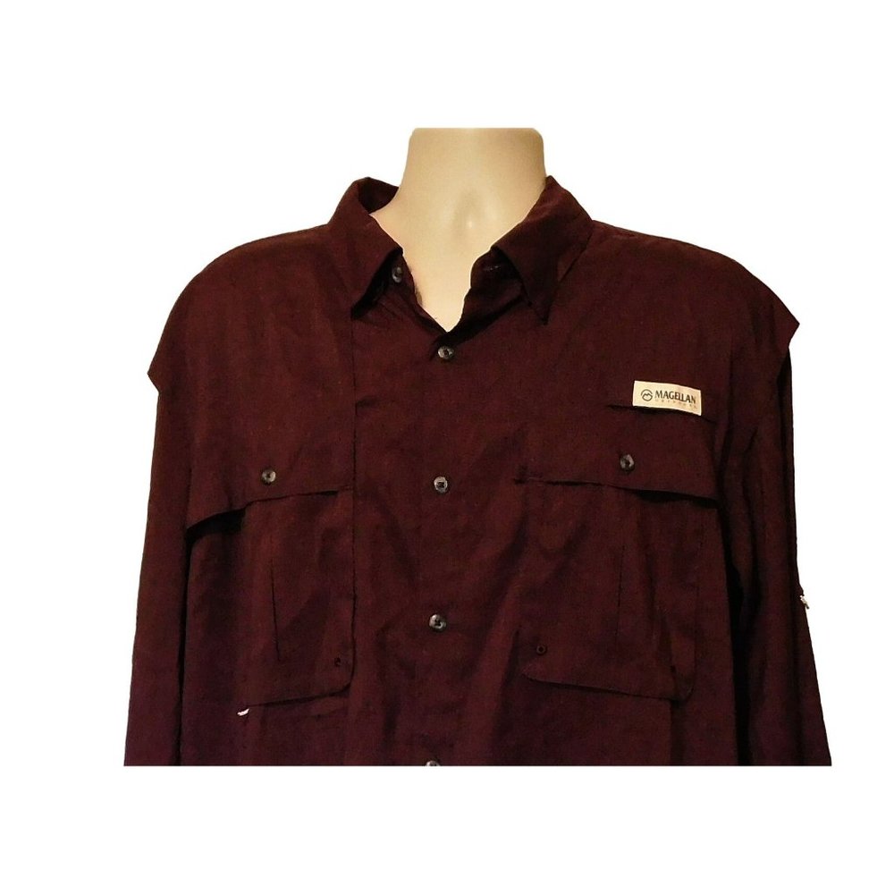 Magellan Fish Gear Shirt XL Maroon Relaxed Fit Adjustable Long Sleeves Vented - Picture 2 of 9